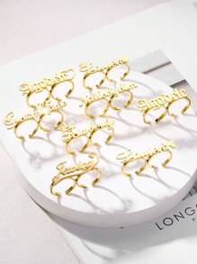 Anillo ajustable de doble dedo con corona con letra del nombre en forma de corazón, de acero inoxidable, joyería personalizada como regalo para ella, aniversario, Día de la Madre, Joyería y relojes, Selecciones de temporada, Elegancia utilitaria, Romance delicado, Luce glamoroso