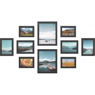 Marcos de Collage de Fotos, Juego de 10, Dos de 23.6 x 28.6, Cuatro de 16 x 21.1, Cuatro de 13.4 x 18.5, Negro Tinta MRPF10B ​