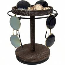 LingLingo Sunglasses Organizer 360 Rotating Eyeglass Holder Stand With Wood Tray And Base, Eye Glass Display Rack For Multiple Sunglass Storage For Table Dresser Nightstand Desk - Retro Coffee - View 2
