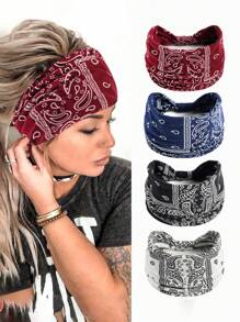 1/4 Stück Damen Bandana im Boho-Stil, Cashew Yoga Sport Stirnbänder, schweißabsorbierende, elastische Haaraccessoires für Damen, breite bedruckte elastische Stirnbänder für Damen
