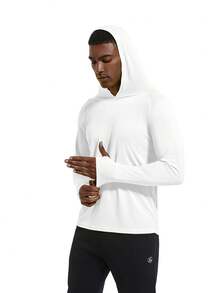 Men's UPF 50+ UV Protection Hooded Long Sleeve T-Shirt, Lightweight Hoodie For Hiking, Fishing, Outdoor Sports, Running - White - View 1