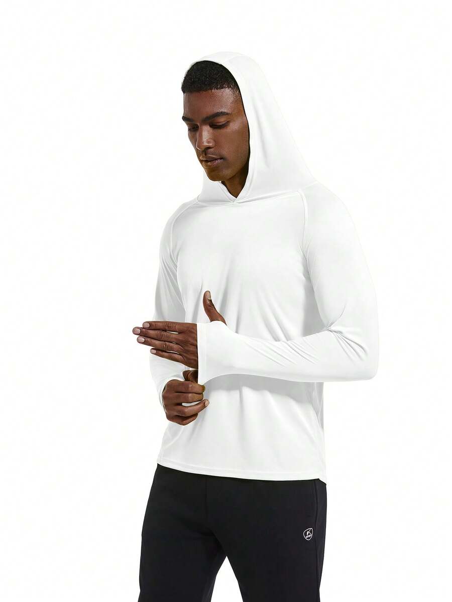 Men's UPF 50+ UV Protection Hooded Long Sleeve T-Shirt, Lightweight Hoodie For Hiking, Fishing, Outdoor Sports, Running - White - View 1