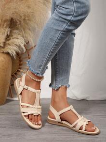 Handwoven Design Comfortable Women's Flat Sandals - Beige - View 6