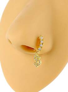 1pc Versatile US Dollar Pendant Nose Hoop With Cubic Zirconia, Copper Nose Ring/Ear Cuff Jewelry, Suitable For Everyday Wear