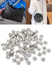 50 PCS Round Dome Rivets Spike Studs Spots Nailhead Punk Rock DIY Leather Craft For Shoes Clothing Bag Parts Decoration(Silver, 8/10/12mm) - Silver - View 2