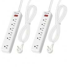 CILIA 1/2 Pcs Flat Plug Surge Protector Power Strip, 6 AC Outlets, 5 Ft Flat Braided Extension Cord,Dorm Room Essentials College,Compact Desk Charging Station Wall Mount For Office, School, Dorm