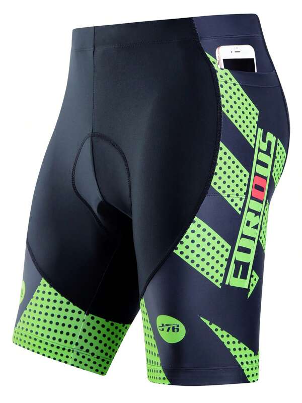 Men's Geometric Graphic Print Cycling Shorts, 4D Padded High Stretch Skinny Road Biking Shorts For Riding Racing Outdoor