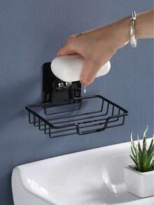 1 件装肥皂盒架无需打孔吸盘壁挂式肥皂架沥水浴室肥皂架 - 黑色 - 查看 2
