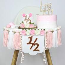 1pc/2pcs Baby 6 Months Birthday Party Decor | Handmade Wooden Bead Tassel Garland | Cute Floral Goose Birthday Hat | 1/2 Year Old Baby Girl Birthday Photo Props | Boho Style Party Decorations