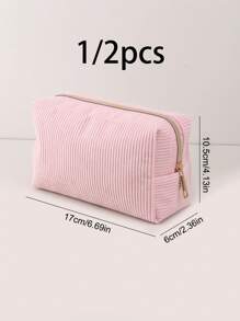 1/2pcs Corduroy Solid Colour Cosmetic Bag,Large Capacity Pencil Case Corduroy Cosmetic Bag,Portable Travel Toiletry Bag,Back-To-School Gifts, Stationery And School Supplies, Travel Reusable Storage Bags,Aesthetic Makeup Storage Bag