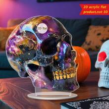 Halloween Skull Decor 2D Flat Acrylic Skeleton Head Decorations Tabletop Ornaments For Home Holiday Party