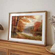 1 pieza Cuadro de arte de pared de paisaje de otoño vintage con impresión de hojas de arce, pintura al óleo de bosque con ambiente otoñal, póster rústico de decoración de otoño para sala de estar, dormitorio o decoración de habitación de estudiante, regalo para ella, sin marco o con marco - Multicolor - Ver 4