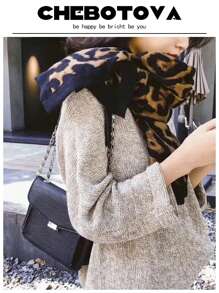 1pc Women's Leopard Print Shawl Scarf, Bohemian Style For Daily Wear And Photo Decorations