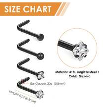 4pcs European And American Personality 20G Flat Ball Transparent Diamond L-Shaped 316 Steel Piercing Piercing Nails - 黑色 - 查看 6