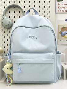 1 pièce Sac à dos grande capacité de style japonais Harajuku, de couleur unie simple et à la mode, avec fermeture éclair en nylon. Conception de niche, bretelles réglables confortables et polyvalentes. Sac à dos lisse pour la rentrée scolaire, convenant aux sorties, à l'extérieur et à un usage quotidien. C'est le cadeau parfait pour les adolescents (sans pendentifs inclus)