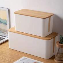 Cable Management Box Cable Organizer With Grain To Hide Cables And Power Rulers Organizer Box For Desktop Reusable Cable Ties, Baskets, Containers And Containers For Home Organization, Storage Containers Cables Storage Box With Lid, High Capacity Cord Organizers, Space Saving Desktop Socket Cable Management Box - White - View 3