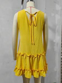 Women's Summer Casual Solid Color Sleeveless Short Dress - Yellow - View 4