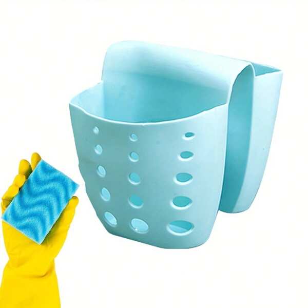 1pc Light Blue Silicone Sink Sponge Holder With Drainage Holes – Flexible Organizer For Sponges, Brushes, And Soap Bars, Perfect For Kitchen Or Bathroom Storage, Kitchen Organizer | Perforated Design | Easyclean Material, Sponge Holder For Kitchen Sink