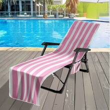 1pc Summer Striped Beach Chair Cover - Quick Dry Microfiber, Foldable Into A Tote Bag With Pockets, Ideal For Pool, Travel & Vacation, Machine Washable, Beach Chair Cover - Multicolor 1 - View 14