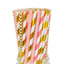 25 peças/100 peças Canudos de Papel Coloridos Variados, 100 peças/Pacote, Canudos de Papel Descartáveis Multipadrão, Canudos para Bebidas, Adequados para Ano Novo, Dia dos Namorados, Casamentos, Aniversários, Festas, Bebidas, Chá com Leite, Café, Suco, Festa do Dia dos Namorados, Decoração Doméstica, Presentes para Casa - Multicolorido - Visão 6