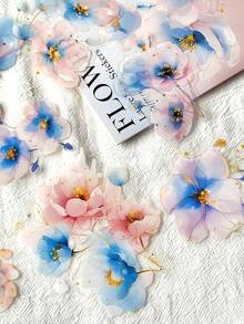 have a good day 10 件/包铝箔花主题装饰贴纸，适用于剪贴簿、复古创意贴纸艺术、DIY 工艺材料、礼物、个性化贴纸相册学校用品 - 藍色 - 查看 9