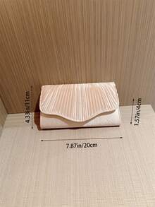 1 件经典褶皱缎面设计晚礼服包、正式派对手拿包、浪漫婚礼新娘钱包、翻盖信封链条斜挎包 - 杏色 - 查看 7