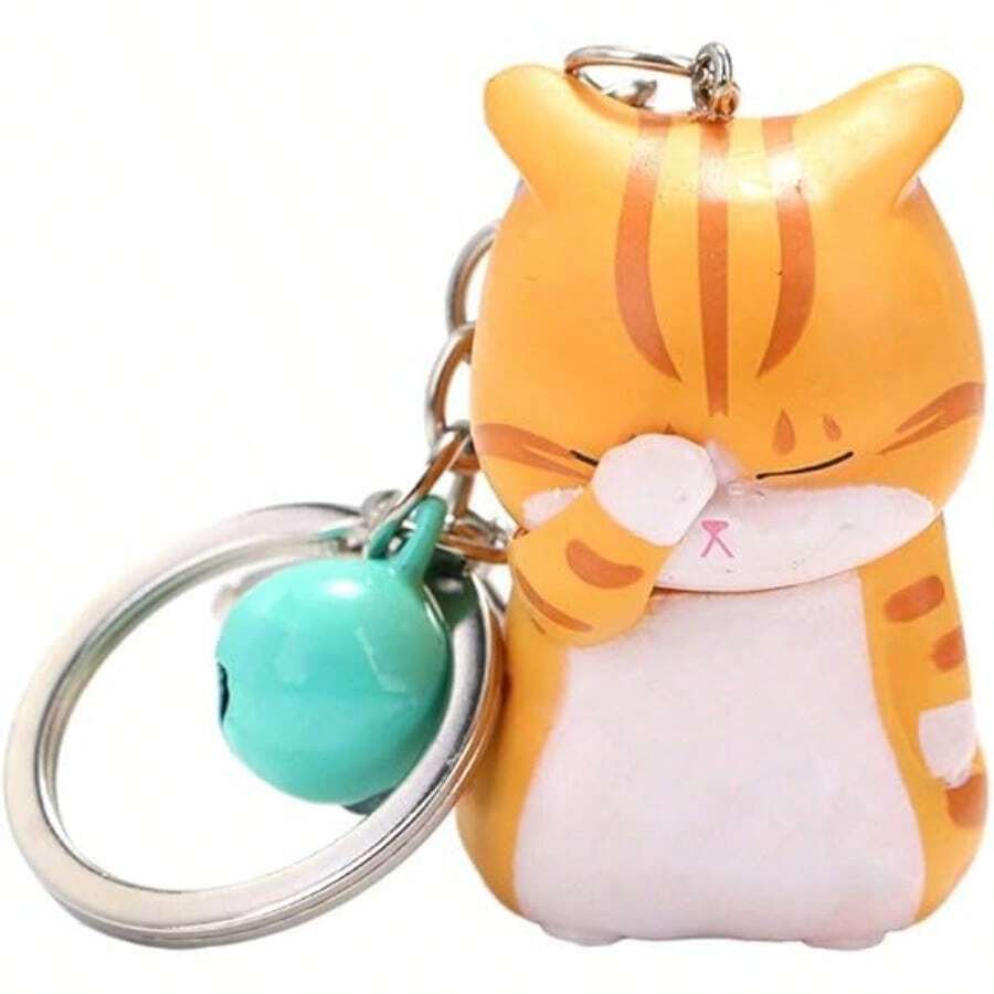 Cute Shy Cat Keychain Charms By Kitten PVC Key Ring With Bell Adorable Animal Pendant For Car Keys Bag Dration And Backpack Kawaii Cat Keychain For Women Handbag AccoryOrange-0029 - 如圖 - 查看 1