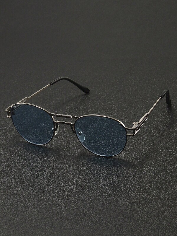 1pc Men's Fashion Personalized Double Bridge Metal Frame Glasses, Outdoor Fishing Camping Decorative Glasses