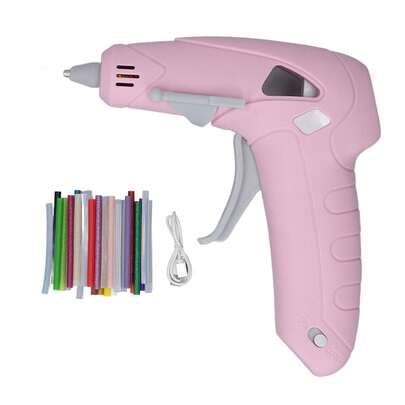 Pistola de pegamento inalámbrica, recargable, artesanal, con boquilla antiescaldaduras, con 30 barras de pegamento para oficina y escuela.