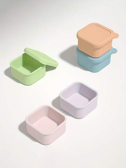 Silicone Mini Bento Box 3.38oz - Reusable Food Containers With Lids, Dishwasher Friendly Square Snack & Candy Storage, Pastel Colors For Lunch, Office, Travel, Snack Storage | Pastel Bento Box | Silicone Food Storage,Back To School