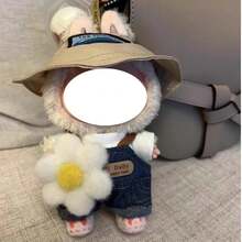 1pc Doll Outfit [Hat + White T-Shirt + Bib Pants], Universal Party Outfit Cute Denim Pants Leather Jacket Fashionable Accessories - Multicolor - View 7