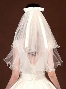 1pc Beige Double-Layer Short Bridal Veil With Comb