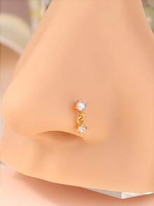 1PC Dangle Nose Stud Simple Style Shiny CZ L Shape Nose Pin For Women Gold/Silver Color Piercing Jewelry Dangling Nose Rings Exquisite Party Jewelry - L158 - View 8