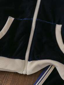 2 قطعة طقم بنطال وجاكيت بجيوب مفيدة للبنات، مناسب للخارج والاستخدام اليومي - أزرق بحري - مشاهدة 5