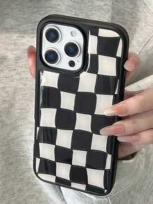 Check Pattern1pc Black & White Geometric Matte Anti-Scratch Epoxy Resin PC Hard Phone Case, Shockproof Cover, Compatible With Iphone 16 Pro Max/14/13/15 Plus/16, Galaxy S25 Ultra/S25+/S25e/S24 FE/S24 Plus, Mate 70 Pro/60 Pro, PURA 70 Pro/PURA 70 Ultra, Mi 14 Ultra/Mi 15 Pro, Birthday Gift For Friends