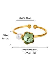 Anillos de acero inoxidable con pequeñas mariposas azules y flores, anillo de color dorado impermeable para mujeres, joyería de perlas falsas para boda, accesorios para vacaciones, regalo para mamá/mejores amigas/hija