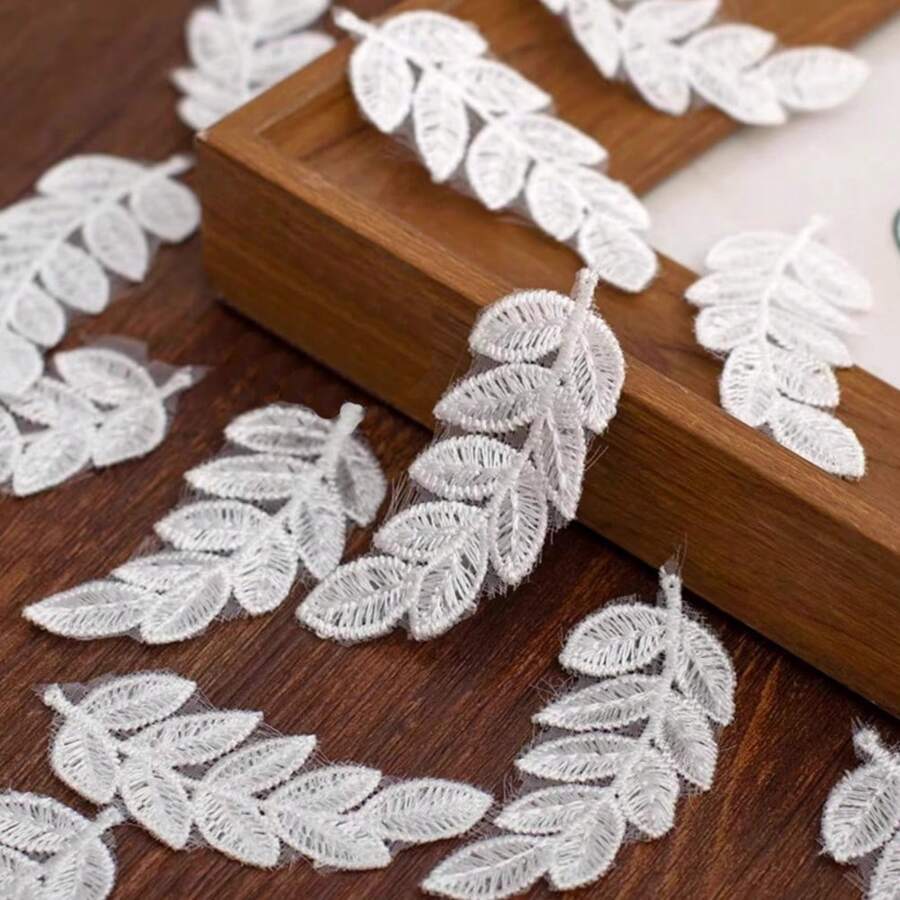 10 buc/pachet patch-uri de broderie cu dantelă cu frunze albe pentru rochie de mireasă DIY, geantă, decor de cusut