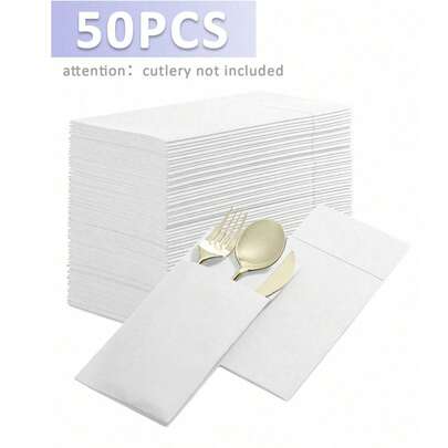 餐巾纸，布质，带内置餐具袋，亚麻质感，吸水性强，一次性纸巾，适用于厨房、浴室、派对、婚礼、晚宴或活动，16x16英寸，50张/包