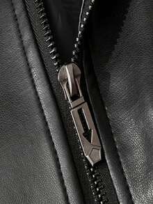 Plus Size Men's Long Sleeve Business Gentleman Jacket, Zipper Front Faux Leather Pocket Decor Jacket, Suitable For Spring & Autumn - Black - View 9