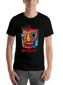 Men's Summer T-Shirt, Jean And Michel Artist Basquiat Oversized T Shirt Loose Fit Vintage Washed Short Sleeve Tee For Men Women, Comfortable Crewneck - 黑色 - 查看 6