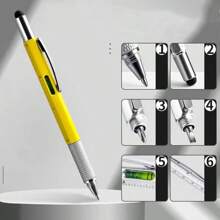 1pc 6-In-1 Multi-Purpose Pen Construction Tool, Gift Tool Pen, Multi-Purpose Pen With Ball Pen, Ruler, Touch Pen, Level, Screwdriver, Pen Tool Small Tool Pen Gift, Suitable For Dad Gift, Christmas And Birthday Presents,School Supplies,Back To School