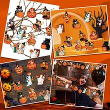 Decoraciones vintage de Halloween, adornos de árbol de Navidad Gato negro, calabaza, murciélago hueco colgante, decoración retro de Halloween, para el hogar y fiestas festivas