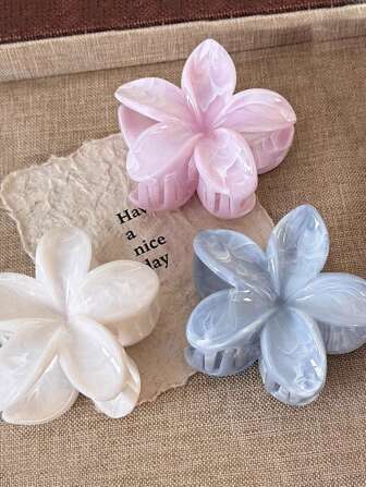 3pcs Jelly Color Flower Clip, Suitable For Thick Hair, Half-Up Hairstyle, Summer Hair Accessories Flower Hair Clips, School Stuff, College