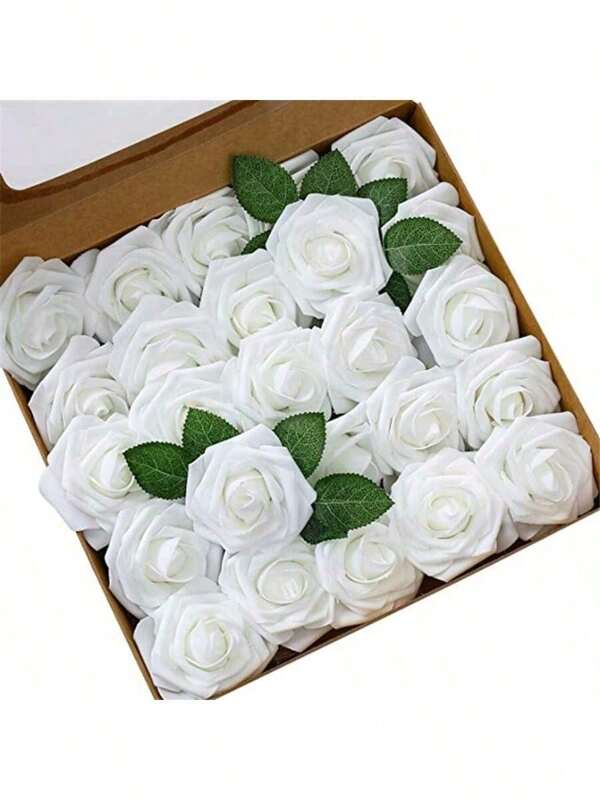 5/10/15/20/25/30pcs Real Looking Fake Roses With Stem For DIY Wedding Bouquets Centerpieces Arrangements Party Baby Shower Home Decorations OPP Bag Packaging (Excluding Box)Containing Three Leaves