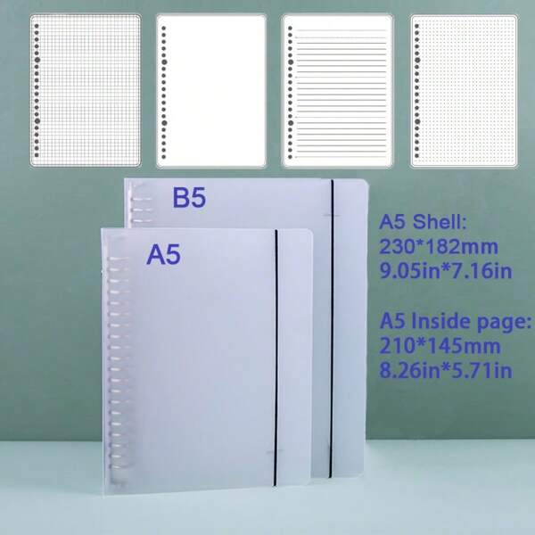 240pcs/480pcs A5 Transparent Loose Leaf Notebook With Perforated Pages, Removable Simple Design Waterproof Notebook, 4 Mixed Style Notebooks Each With 60 Pages
