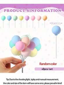 8/16pcs Mini Balloon Cake Decoration Macaron Cake Decoration Birthday Party Dessert Pack Rotating Insert Card Round Coconut Ball Cupcake Decoration Suitable For Birthday Party Wedding Cake Decoration (Random Color) - Multicolor - View 3