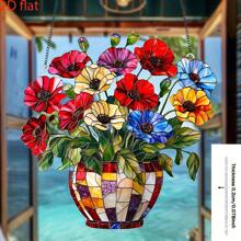 20,32 cm x 20,32 cm lebendiger Mohn Acryl Fensterdekor - Fenster Hängedekoration für Zuhause und Garten, ideales Geschenk für Blumenliebhaber, ohne Strombedarf, geeignet für Wohnzimmer, Büro und Outdoor Bereiche