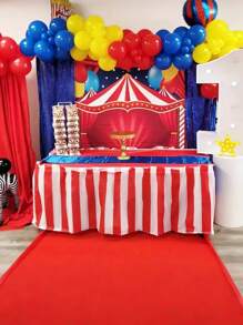 168-Inch Carnival Theme Party Decorations, Carnival Table Skirts Red And White Striped Tablecloth, Red White Striped Pennant Banner Circus Carnival Bunting Banner For Carnival Circus Decor, Suitable For Christmas Party