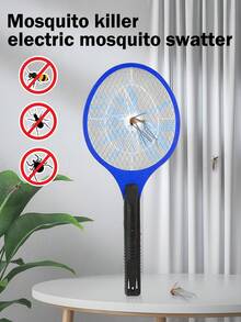 1 pieza raqueta eléctrica mata mosquitos y moscas recargable con luz led protección portátil eficaz resistente batería larga duración uso interior exterior para hogar camping jardín funcionalidad premium - Azul - Ver 2