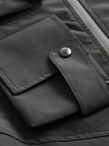 Men's Zip-Up Design Windbreaker Techwear Utility Jacket With Multiple Pockets - Black - View 8